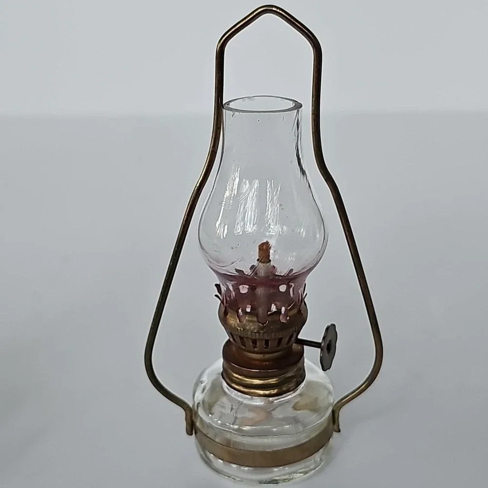 Set Of 2 Vintage Miniature Oil Hurricane Lamps Kerosene Decorative Brass 1745